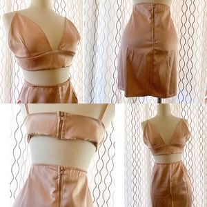 Blush satin 2 piece, bra and skirt